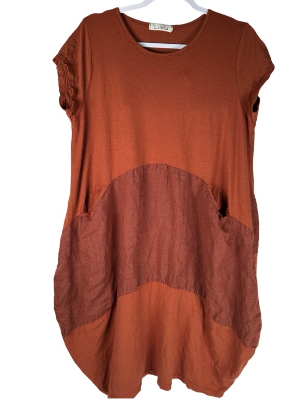 Liabella Lagenlook Linen Blend Terracotta Rust Italian Relaxed Tunic Dress OS